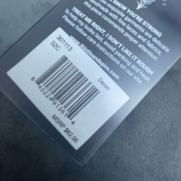 Thistle and Spire Bra Womens 32C Denim Racerback Lace Strappy Sheer Revolve - Picture 4 of 4